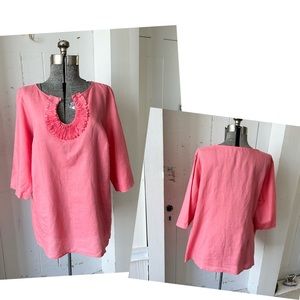 Saint Tropez West Linen Ruffle Blouse Top